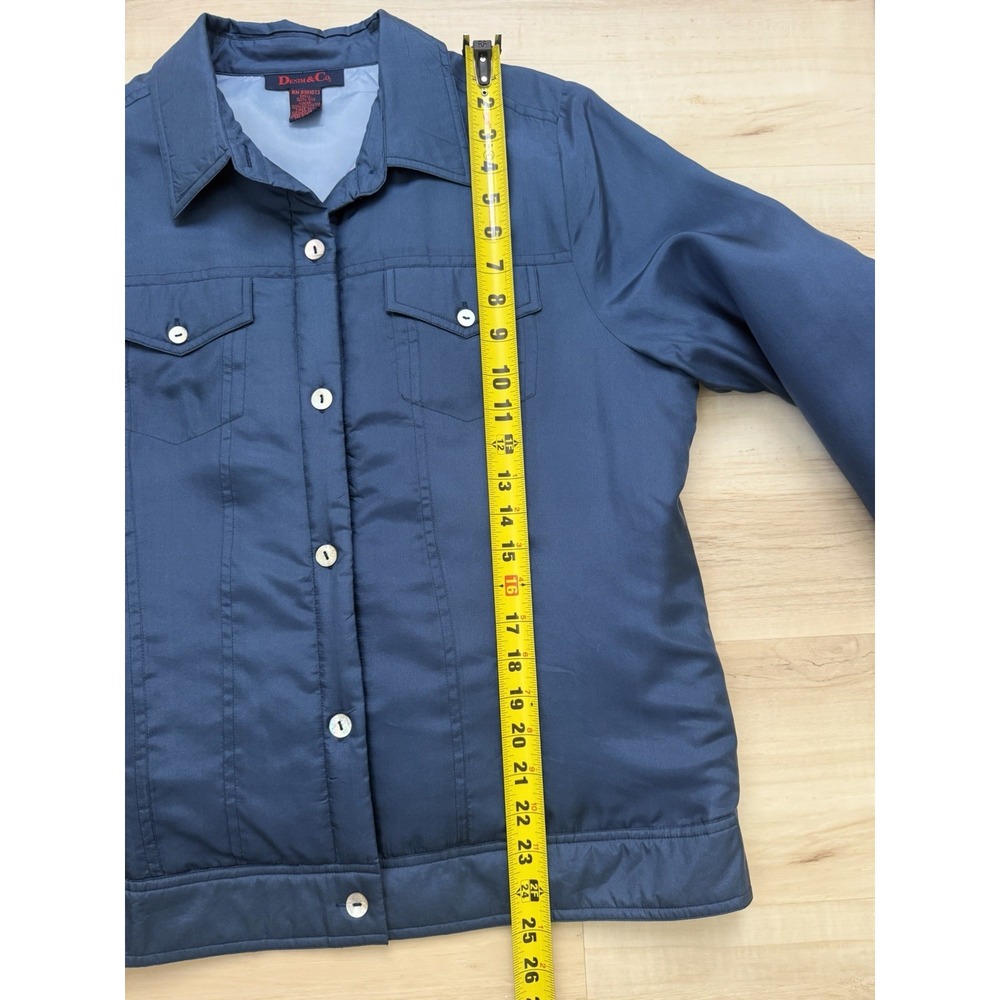 Denim & Co Jacket Blue Silk Classic Button-Front Collared Short Capsule M - Picture 3 of 6